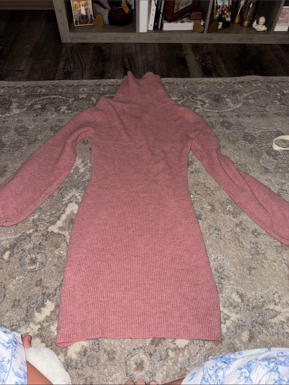 Ribbed Turtleneck Sweater Dress - Mauve Pink